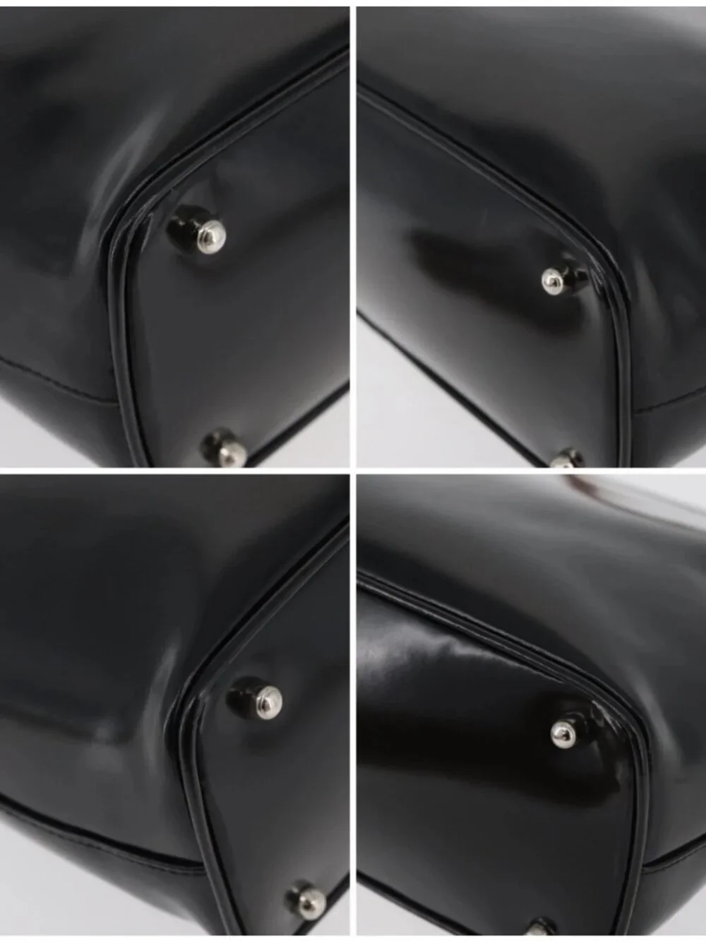 GUCCI Bamboo Hand Bag Enamel Black Silver 000 781 0295 Auth 176588